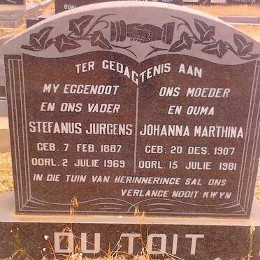 TOIT Stefanus Jurgens, du 1887-1969 &amp; Johanna Marthina 1907-1981 