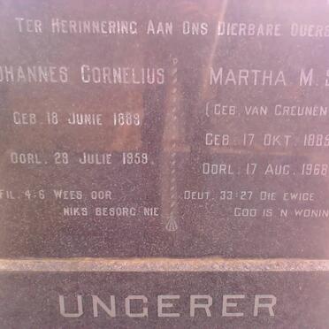 UNGERER Johannes Cornelius 1889-1959 &amp; Martha M.S. VAN GREUNEN 1885-1968