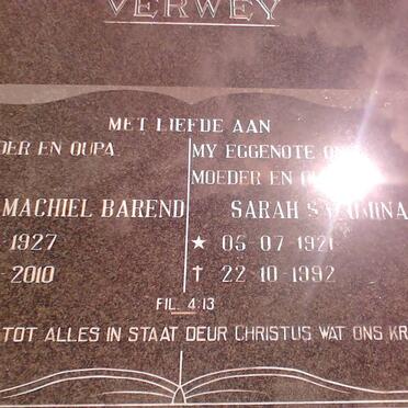 VERWEY Mathys Machiel Barend 1927-2010 &amp; Sarah Salomina 1921-1992