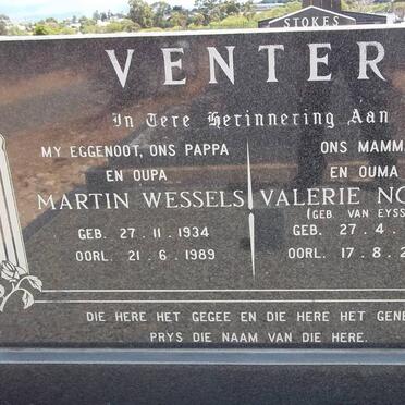 VENTER Martin Wessels 1934-1989 &amp; Valerie Norma VAN EYSSEN 1936-2007