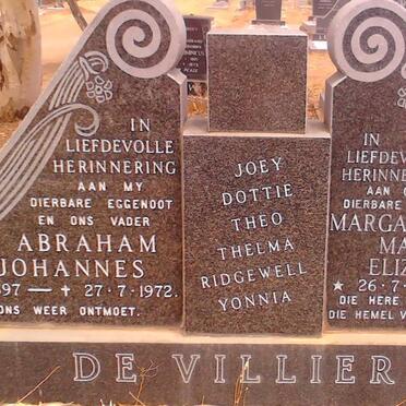 VILLIERS Abraham Johannes, de1897-1972 &amp; Margaretha Maria Elizabeth 1898-1987