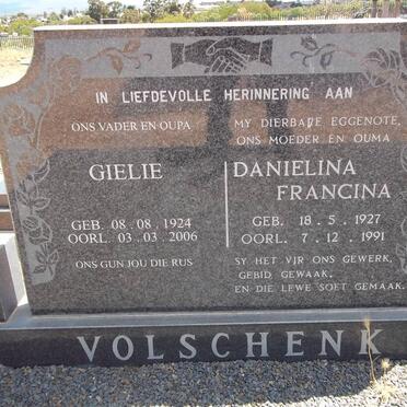 VOLSCHENK Gielie 1924-2006 &amp; Danielina Francina 1927-1991