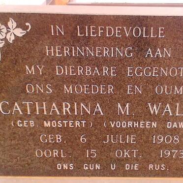 WALKER Catharina M. formerly DAWSON nee MOSTERT 1908-1973
