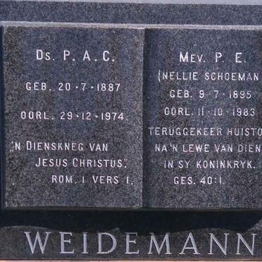 WEIDEMANN P.A.C. 1887-1974 &amp; P.E. SCHOEMAN 1895-1983