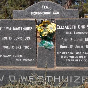 WESTHUIZEN Willem Marthinus, v.d. 1889-1963 &amp; Elizabeth Christina LOMBARD 1897-1989