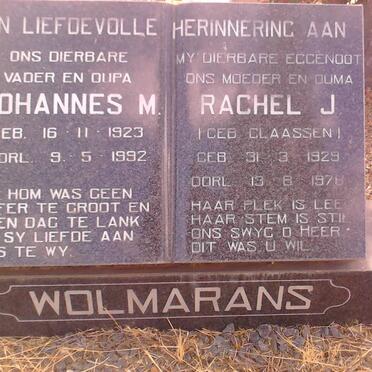 WOLMARANS Johannes M. 1923-1992 &amp; Rachel J. CLAASSEN 1929-1978
