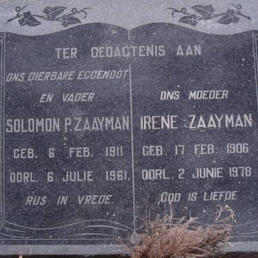 ZAAYMAN Solomon P. 1911-1961 &amp; Irene 1906-1978