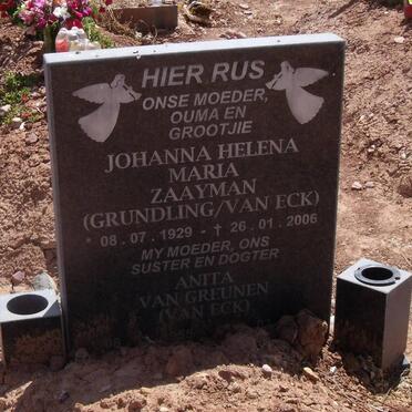 ZAAYMAN Johanna Helena Maria formerly GRUNDLING nee VAN ECK 1929-2006 :: VAN GREUNEN Anita nee VAN ECK 1955-2008