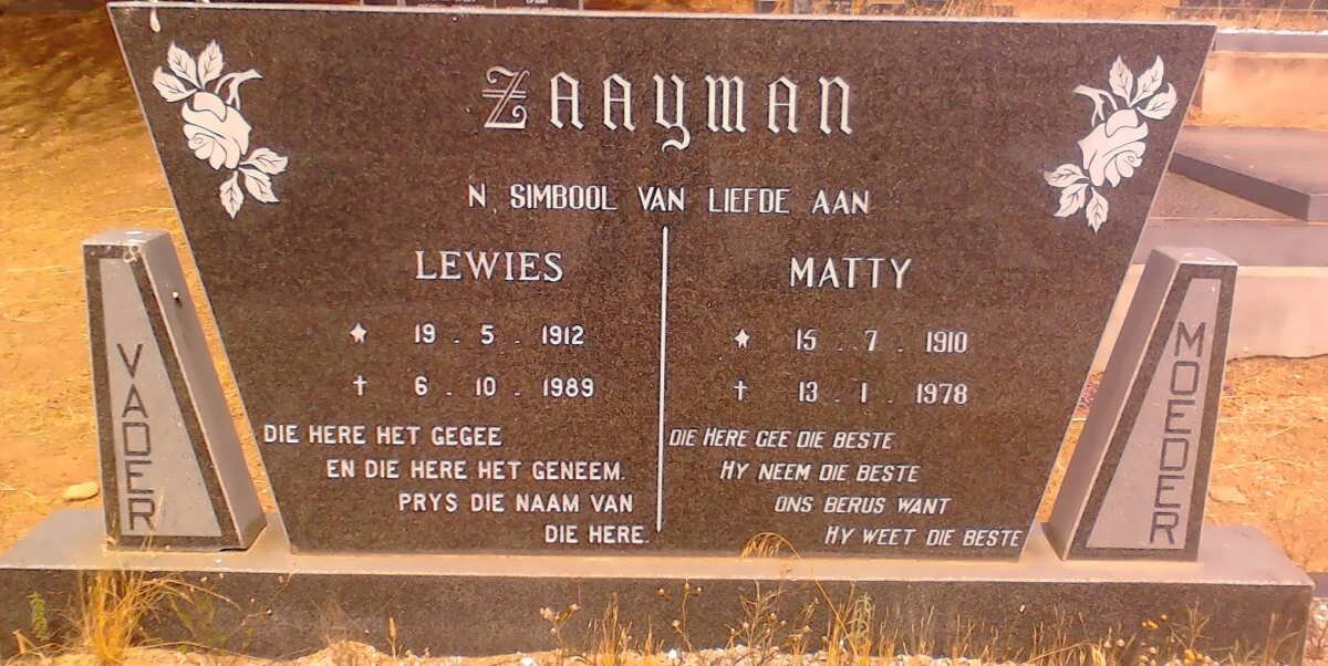 ZAAYMAN Lewies 1912-1989 &amp; Matty 1910-1978