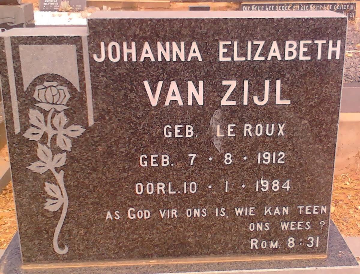 ZIJL Johanna Elizabeth, van nee LE ROUX 1912-1984