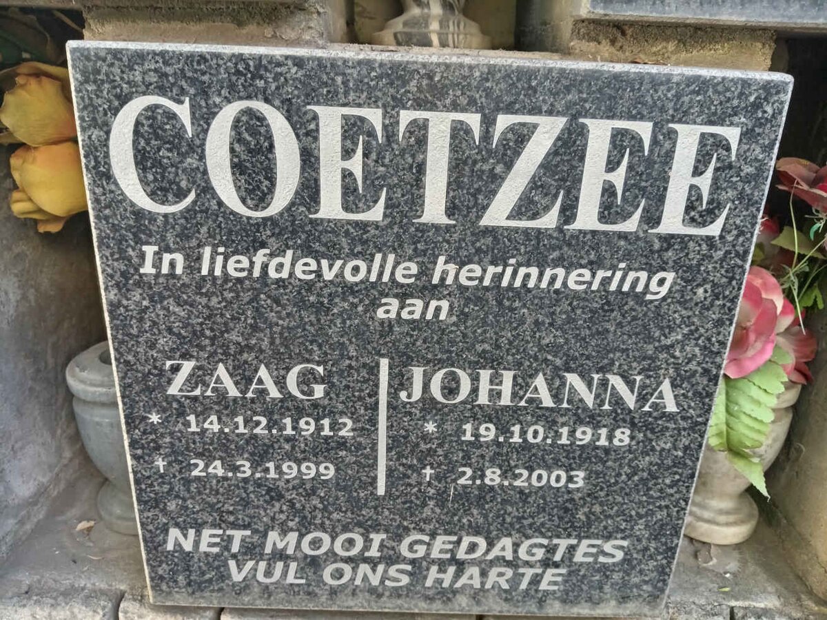 COETZEE Zaag 1912-1999 & Johanna 1918-2003