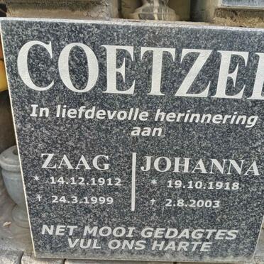 COETZEE Zaag 1912-1999 & Johanna 1918-2003