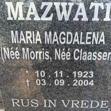 MAZWATI Maria Magdalena voorheen Morris nee Claassen 1923-2004