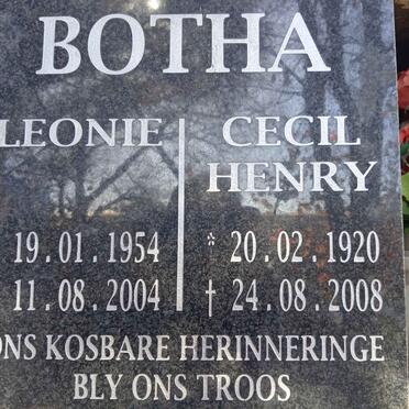 BOTHA Cecil Henry 1920-2008 & Leonie 1954-2004 
