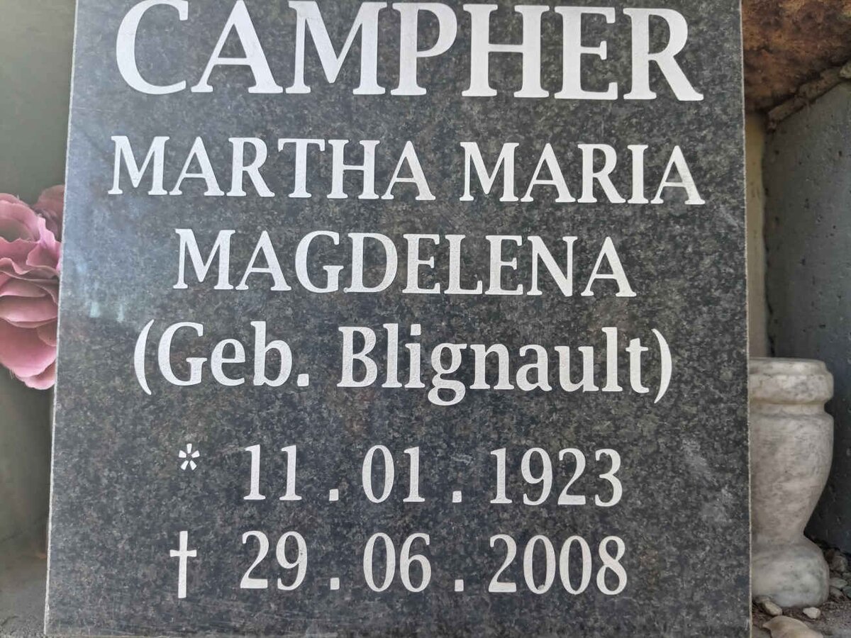 CAMPHER Martha Maria Magdelena nee BLIGNAULT 1923-2008