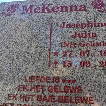 MCKENNA Josephine Julia nee GOLIATH 1946-2020