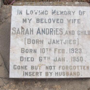 ANDRIES Sarah nee JANTJIES 1923-1950 ANDRIES Child