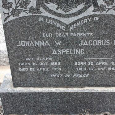 ASPELING Jacobus M. 1875-1953 &amp; Johanna W. 1882-1953