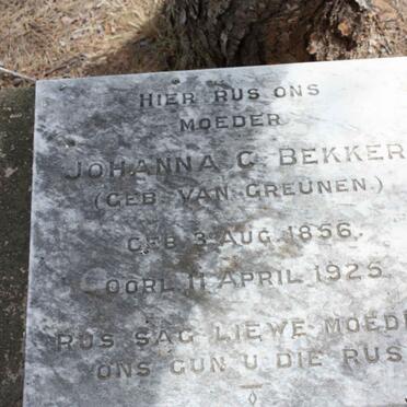 BEKKER Johanna C. nee VAN GREUNEN 1856-1925