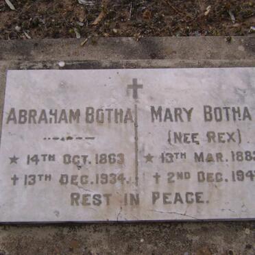 BOTHA Abraham 1883-1934 &amp; Mary REX 1882-1947