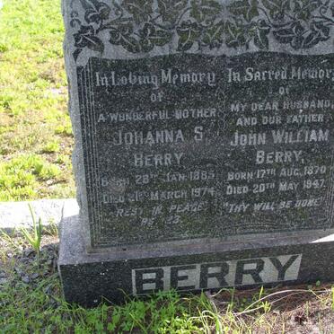 BERRY John William 1870-1947 &amp; Johanna S. 1885-1974