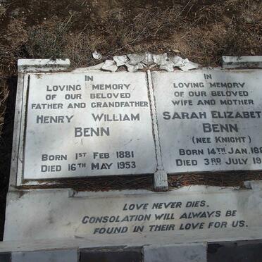 BENN Henry William 1881-1953 &amp; Sarah Elizabeth KNIGHT 1881-1946