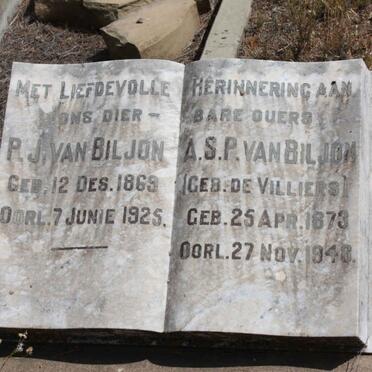 BILJON P.J., van 1869-1925 &amp; A.S.P. DE VILLIERS 1873-1948