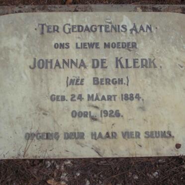 KLERK Johanna, de nee BERGH 1884-1926