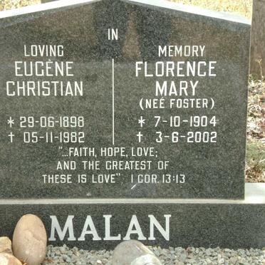 MALAN Eugéne Christian 1898-1982 &amp; Florence Mary FOSTER 1904-2002