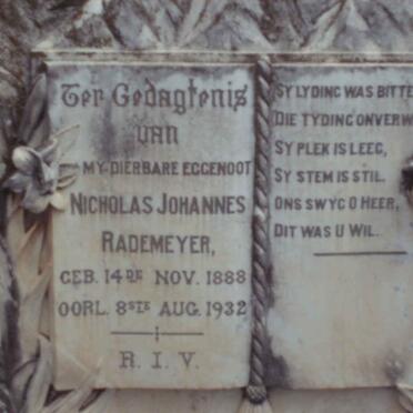 RADEMEYER Nicholas Johannes 1888-1932