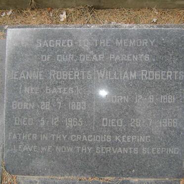 ROBERTS William 1881-1968 &amp; Jeanne BATES 1883-1965