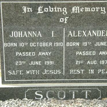 SCOTT Alexander W. 1902-1974 &amp; Johanna I. 1910-1991