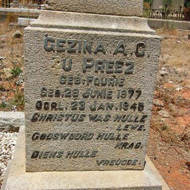 PREEZ Sarel J., du 1874-1945 &amp; Gezina A.C. FOURIE 1877-1945