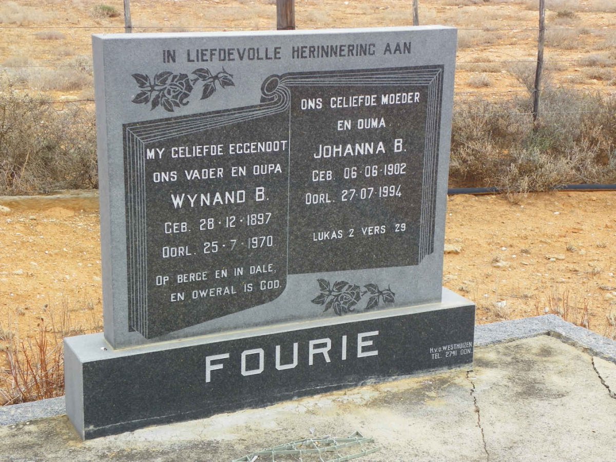 FOURIE Wynand B. 1897-1970 &amp; Johanna B. 1902-1994