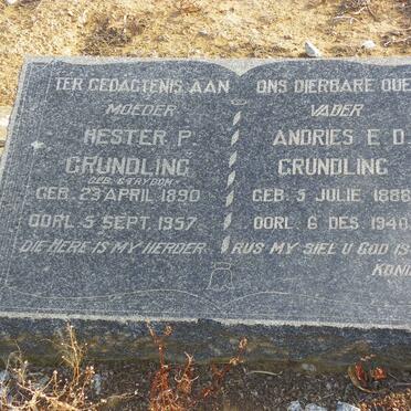 GRUNDLING Andries E.D. 1888-1940 &amp; Hester P. STRYDOM 1890-1957