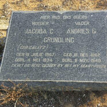 GRUNDLING Andries E. 1862-1940 &amp; Jacoba C. CALITZ 1867-1934