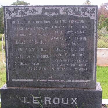 ROUX Gert Cornelis, le 1877-1963 Margaretha Albertha LE ROUX 1882-1957