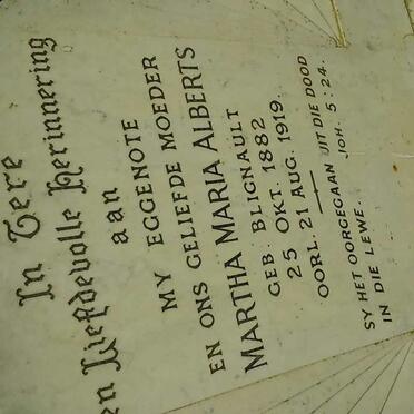 ALBERTS Martha Maria nee BLIGNAULT 1882-1919
