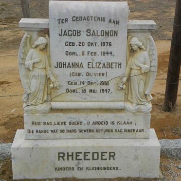 RHEEDER Jacob Salomon 1876-1944 &amp; Johanna Elizabeth OLIVIER 1881-1947