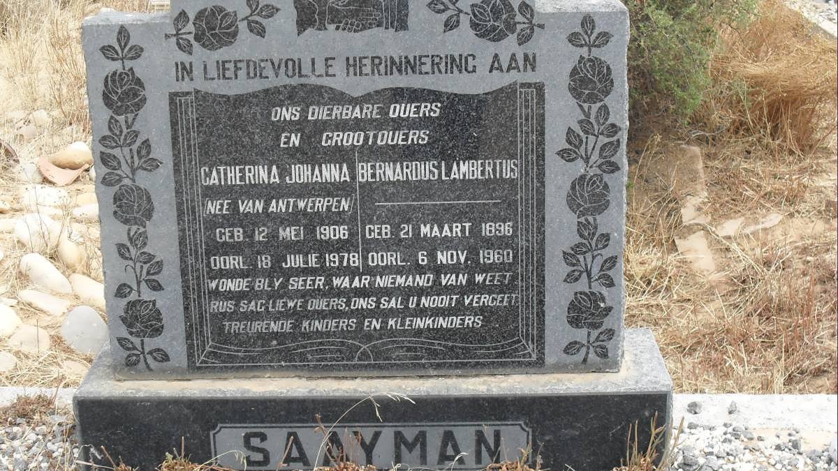 SAAYMAN Bernardus Lambertus 1896-1960 &amp; Catherina Johanna VAN ANTWERPEN 1906-1978