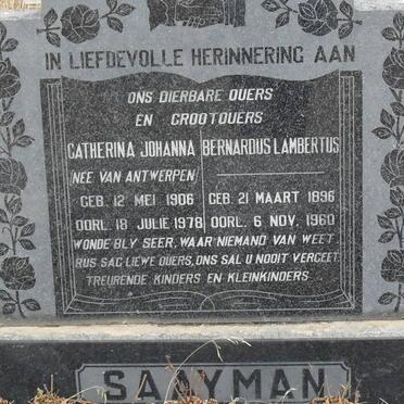 SAAYMAN Bernardus Lambertus 1896-1960 &amp; Catherina Johanna VAN ANTWERPEN 1906-1978