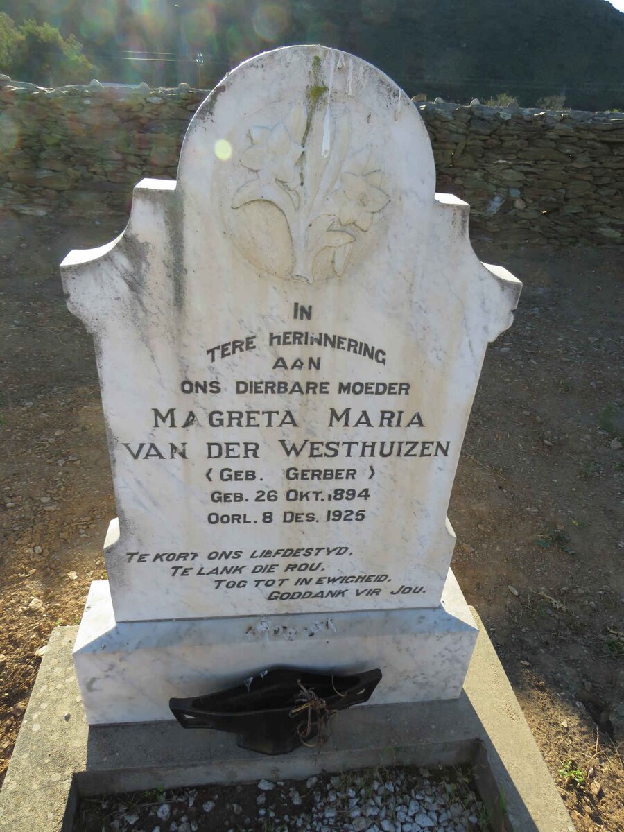WESTHUIZEN Magreta Maria, van der nee GERBER 1894-1925