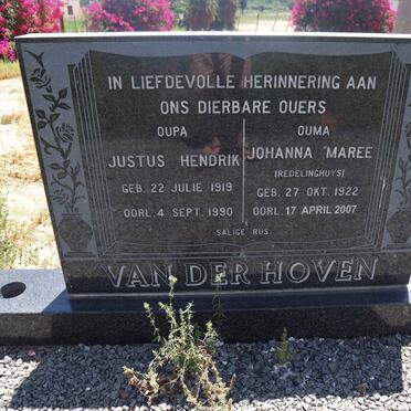 HOVEN Justus Hendrik, van der 1919-1990 &amp; Johanna Maree REDELINGHUYS 1922-2007