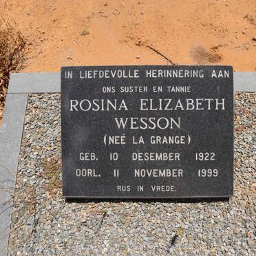 WESSON Rosina Elizabeth nee LA GRANGE 1922-1999