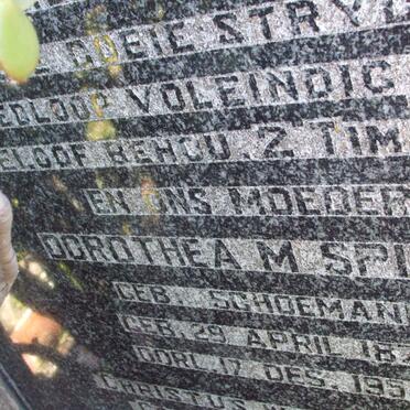 SPIES Dorothea M. nee SCHOEMAN 1871-1954