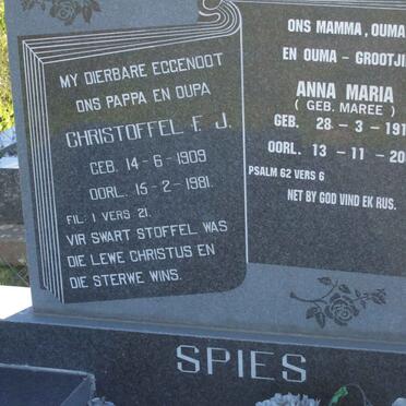SPIES Christoffel F.J. 1909-1981 &amp; Anna Maria MAREE 1915-2005