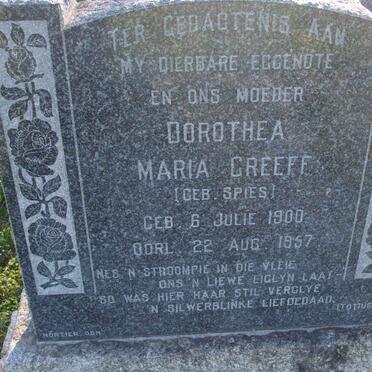 GREEFF Dorothea Maria nee SPIES 1900-1957