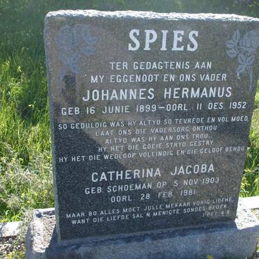 SPIES Johannes Hermanus 1899-1952 &amp; Catherina Jacoba SCHOEMAN 1903-1981