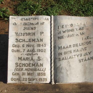 SCHOEMAN Hendrik P. 1843-1902 &amp; Maria S. HONIBALL 1858-1939
