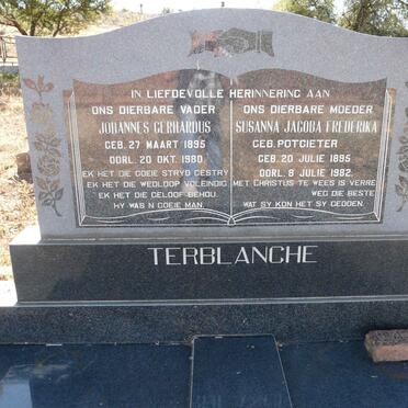 TERBLANCHE Johannes Gerhardus 1895-1980 &amp; Susanna Jacoba Frederika POTGIETER 1895-1982